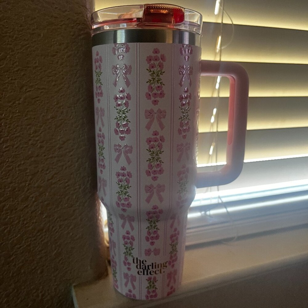 40oz Pink Coquette Floral with Bows Tumbler